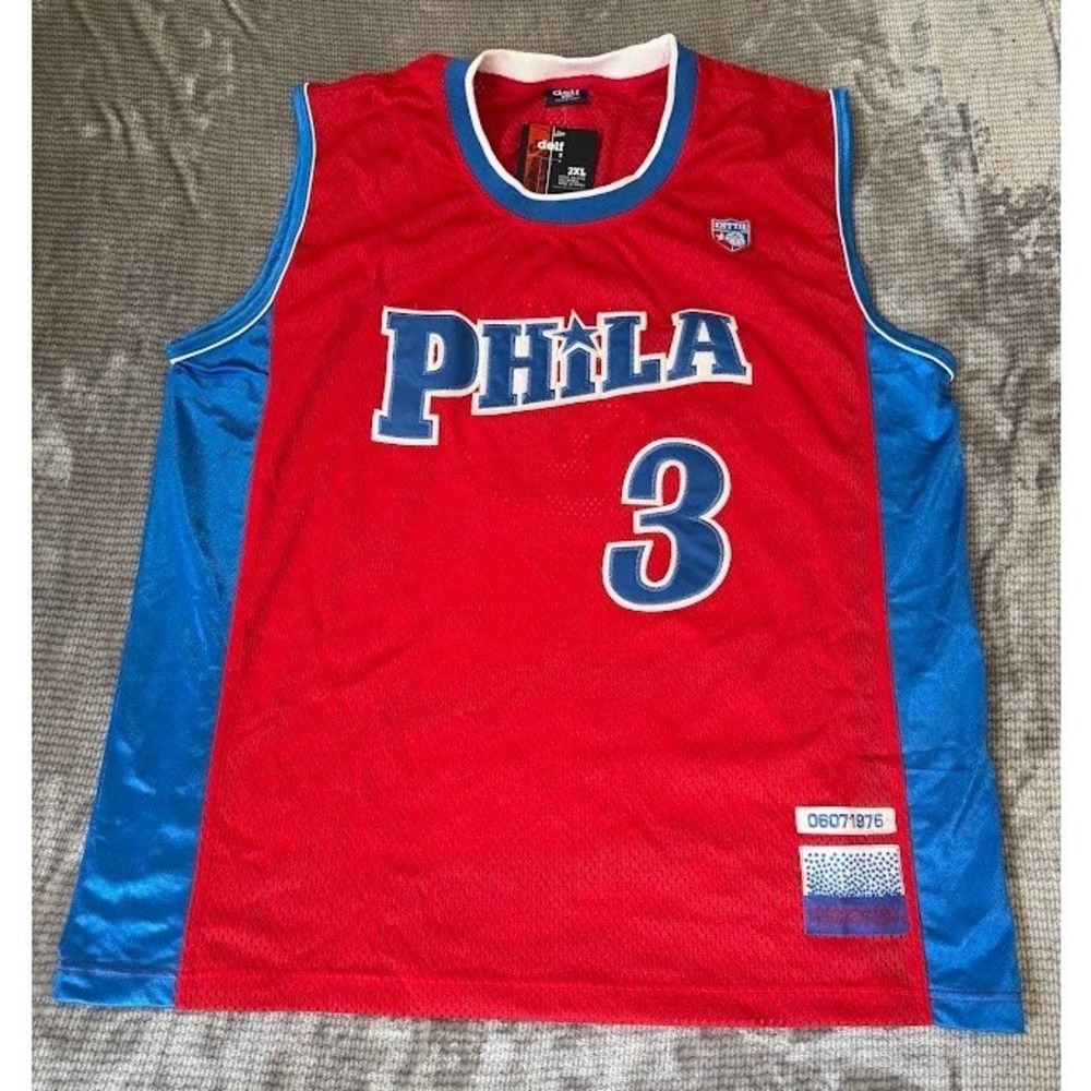 Delf Phila 3 Basketball Jersey Mens 2XL Red Blue Allen Iverson Style Mesh NWT